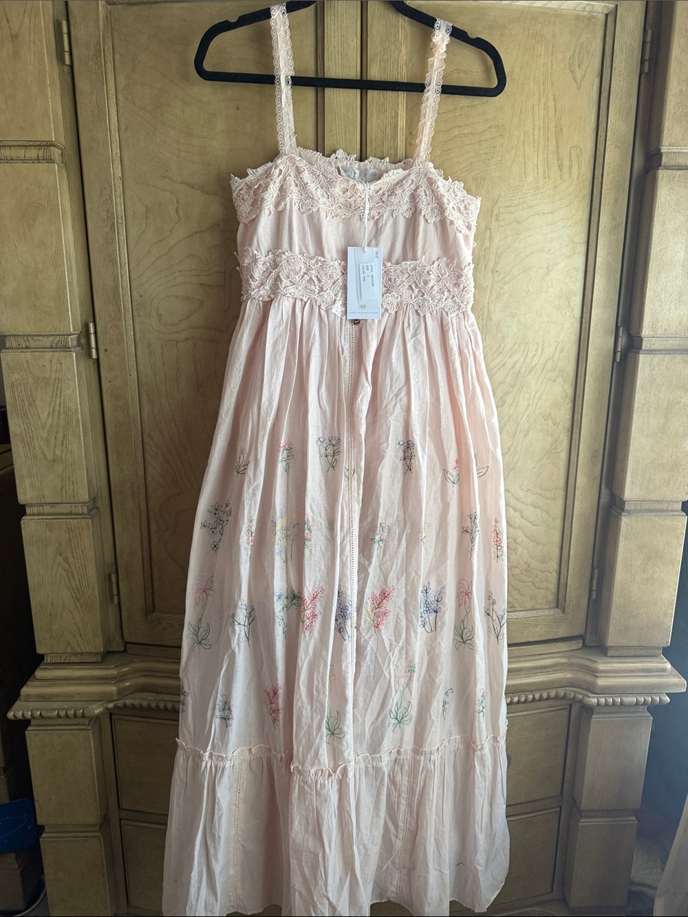 Caroline Constas 🔥 BlushPink Lace Bodice Floral Embroidered Guipure Maxi Sundres - Picture 5 of 12